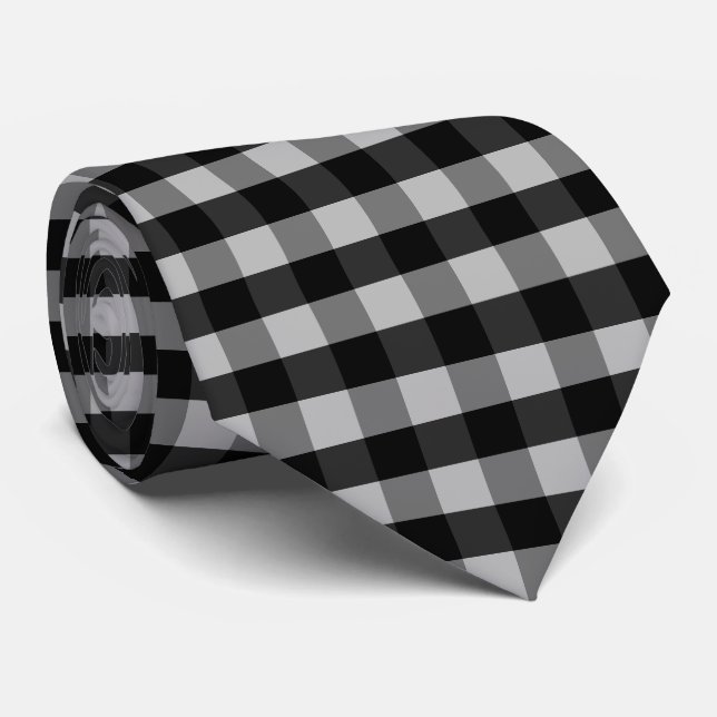 Corbata Tablero de ajedrez gris blanco negro (Enrollado)