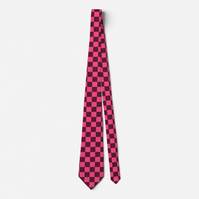Corbata Tablero de ajedrez morado y rosa (Anverso)