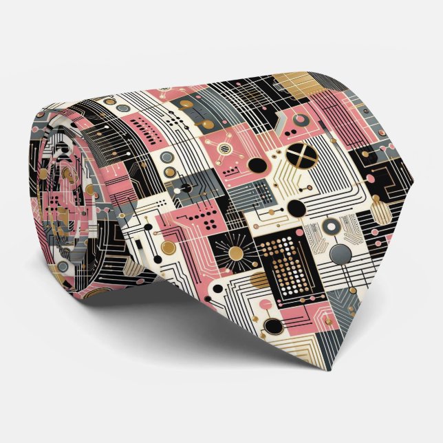 Corbata Tablero de Circuito Abstracto - Moderno de Mitad d (Enrollado)
