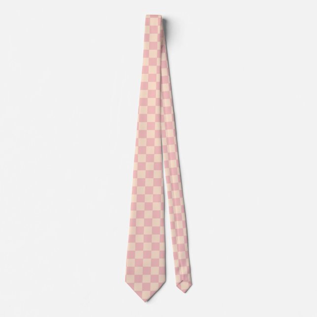 Corbata Tablero de verificación rosa y crema (Anverso)