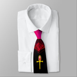 CORBATA TALISMAN ROJO, ANKH ORO, ONDAS FRACTALES ROSAS, PI