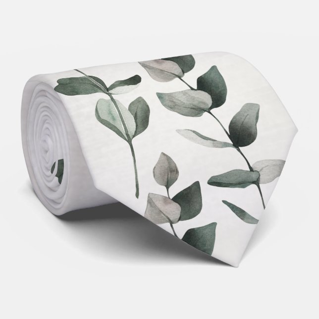 Corbata Tallos y Hojas de Eucalipto Verde Boda (Enrollado)