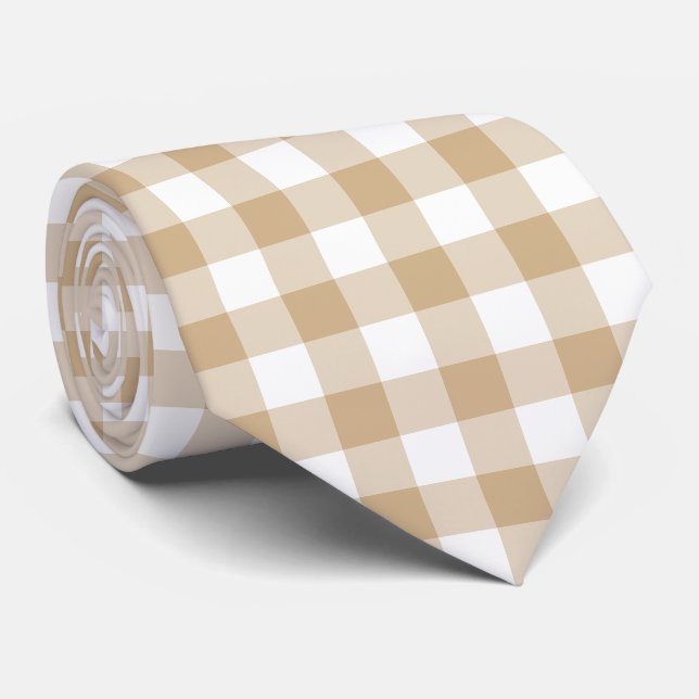 Corbata Tan Beige Plaid Gingham Neck Tie (Enrollado)