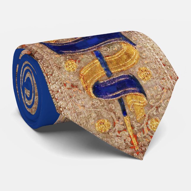 Corbata TAROTES DE RENAISSANCIA ANTIGUA, ACE DE ESPADA Azu (Enrollado)