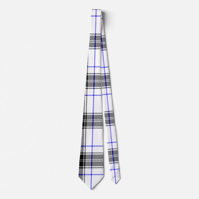 Corbata Tartán blanco y negro con acentos azules (Anverso)
