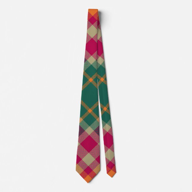 Corbata Tartan Escocés Verde Rojo Amarillo Cuadros (Anverso)
