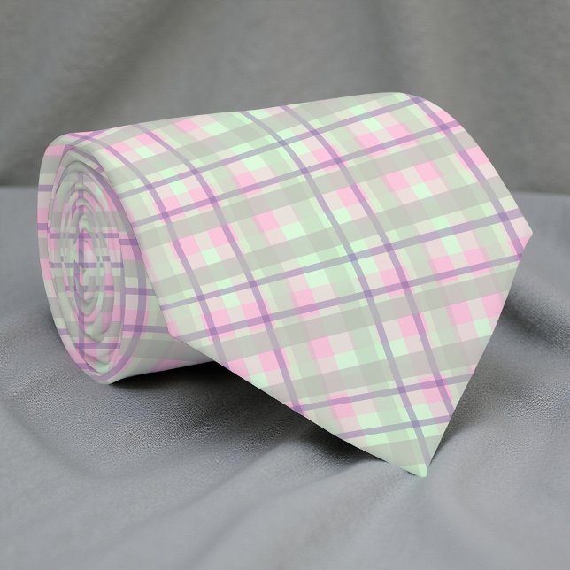 Corbata Tartán Gingham Patrón Pastel Rosa Y Verde (Subido por el creador)