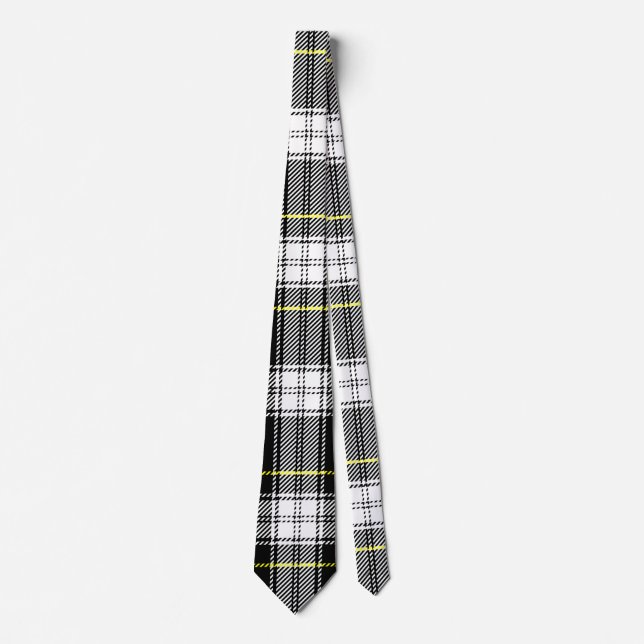 Corbata Tartán negro, blanco, gris y amarillo (Anverso)
