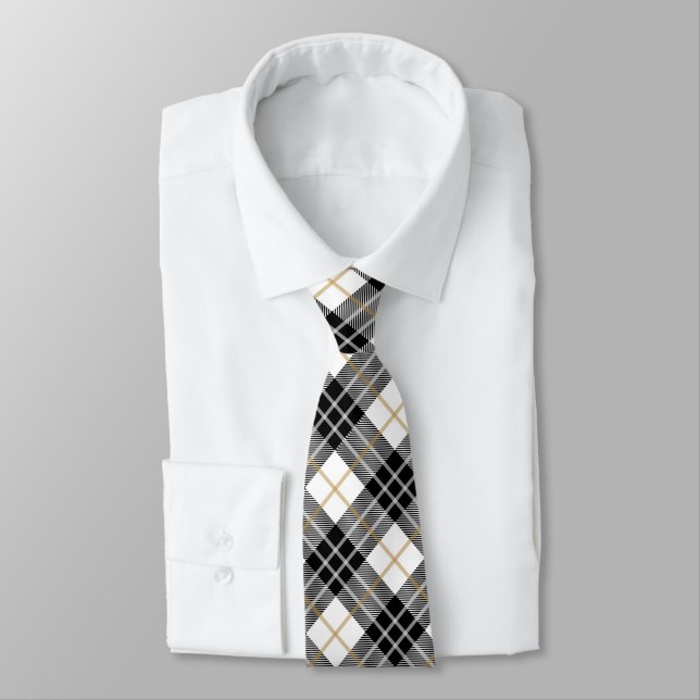 Corbata Tartán negro y oro (Atado)