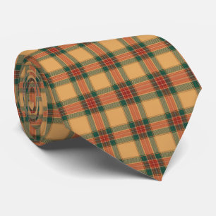 Corbata Tartan Plaid A cuadros dorado, rojo y verde apagad
