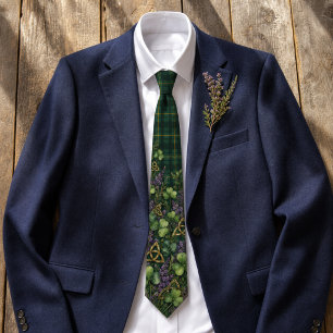 Corbata Tartan Plaid Clásico Irlandés Verde Cazador y Tréb