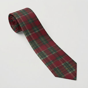 Corbata Tartan Plaid Clásico Rojo Oscuro y Verde Bosque
