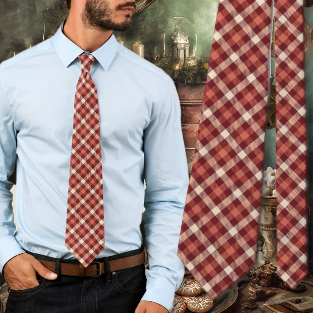 Corbata Tartan Plaid Maroon and Cream Design (Subido por el creador)