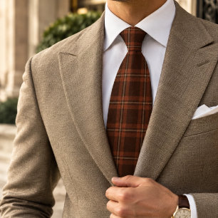 Corbata Tartan Plaid Marrón Cálido Herrumbre Naranja Patri