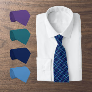 Corbata Tartan Plaid Tradicional en Azul Marino Medianoche