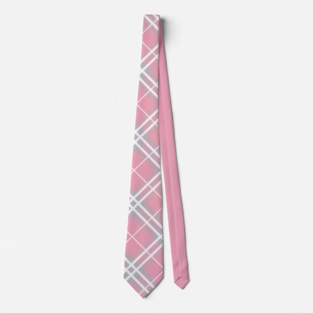 Corbata Tartán rosa y gris clásico (Anverso)