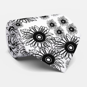 Corbata Tatuaje Girasol Floral Negro Blanco Tatuaje Flor