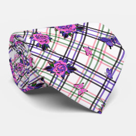 Corbata Tatuaje rosado morado Rosa Mariposas de cráneo tos