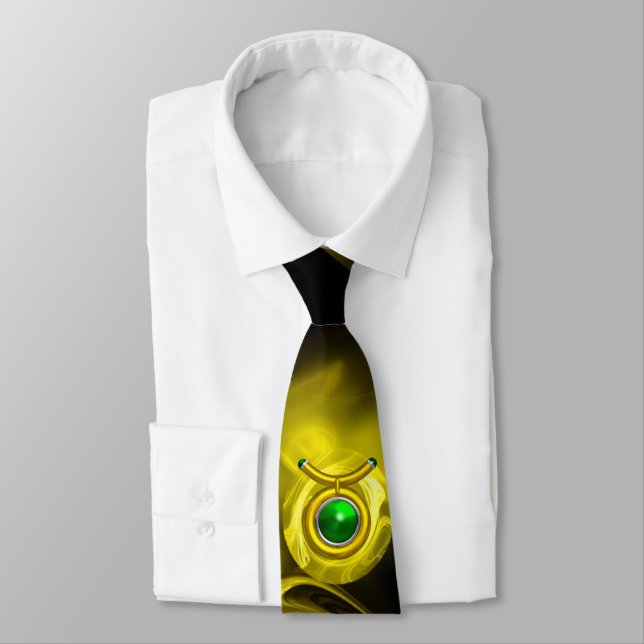 CORBATA TAURUS ZODIAC SIGN ,YELLOW FRACTAL ROSE IN BLACK (Atado)