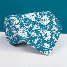 Corbata Teal Floral Pattern Custom Necktie