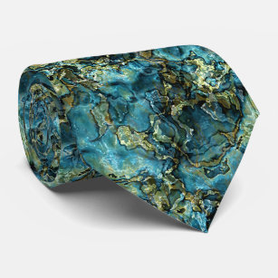 Corbata Teal Turquoise Blue Green Faux Gold Agate Pattern