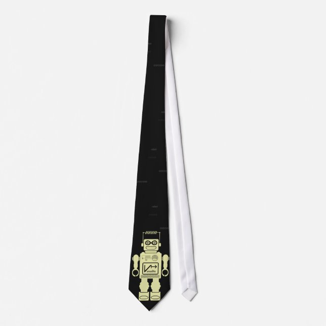 Corbata Tejido amarillo retro robot (Anverso)