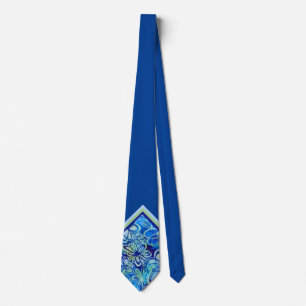 Corbata Tejido de Cuello Floral Azul Tropical