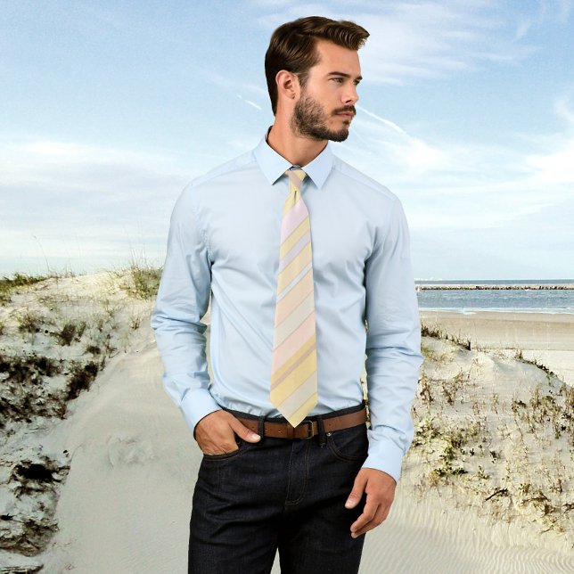 Corbata Tejido de diseño rayado Pastel (Elegant tie featuring pastel stripes in blue and sand colors)
