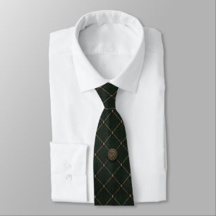 Corbata Tela con emblema de pabellón de caza en verde caza