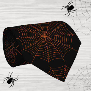 Corbata Tela de araña naranja negra patrón de Halloween