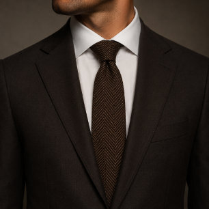 Corbata Tela de tweed de espiga marrón oscuro de dinero an