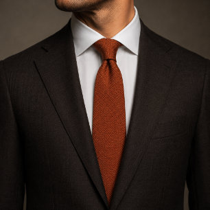 Corbata Tela de tweed de espina de arenque naranja oxidada