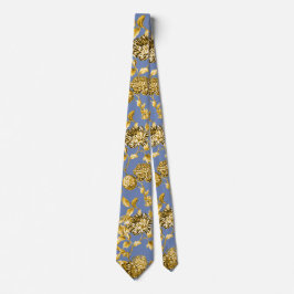 Corbata Tela Floral Botánica Vintage Gold & Blue