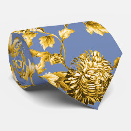 Corbata Tela Floral Botánica Vintage Gold & Blue