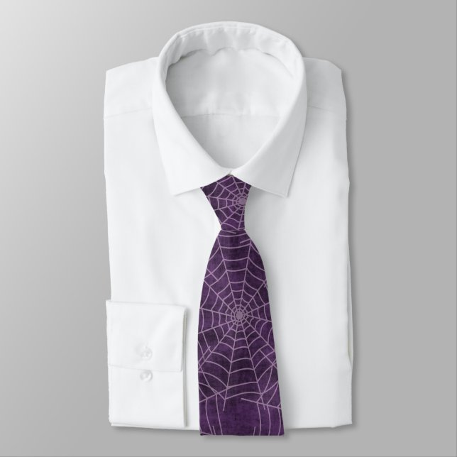 Corbata Telarañas Moradas de Halloween Grunge (Atado)