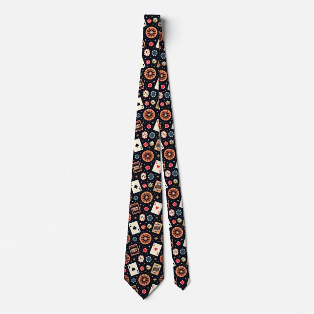 Corbata tema de patrón de casino sobre negro (Anverso)