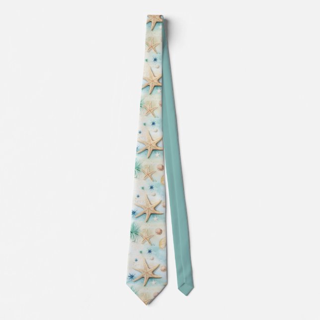 Corbata Tema de playa de estrellas de mar y conchas inspir (Anverso)