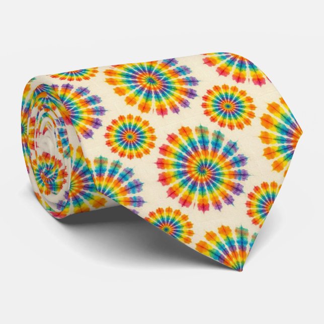 Corbata teñida con efecto psicodélico de arcoíris (Enrollado)