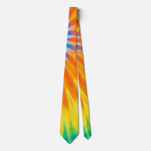 Corbata teñida vibrante azul, naranja y amarillo, 
