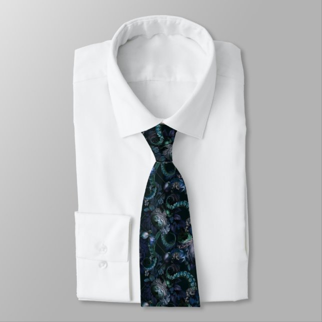 Corbata Tentáculo gótico Cthulhu Turquesa con flores (Atado)
