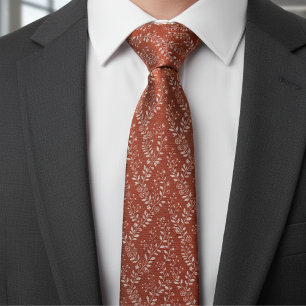 Corbata Terracota Blanca Floral Elegante