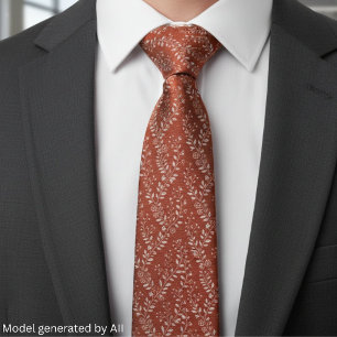 Corbata Terracota Blanca Floral Elegante