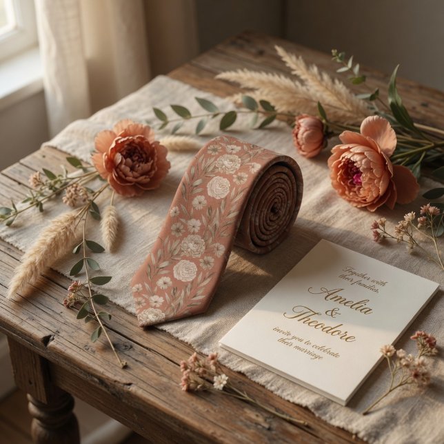 Corbata Terracota Boho Floral Boceto Peonía Botánica (Subido por el creador)