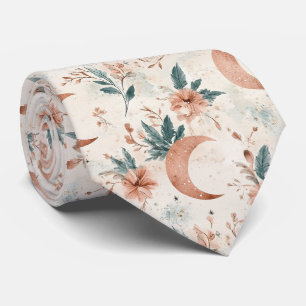 Corbata Terracota Crema Floral Luna Creciente Celestial