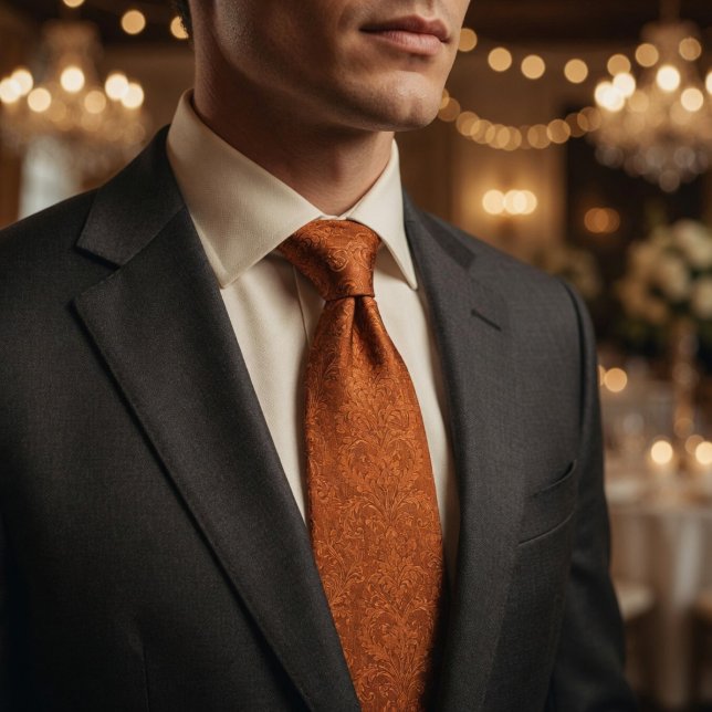 Corbata Terracotta de Lujo Floral Barroco Naranja Quemada  (Subido por el creador)