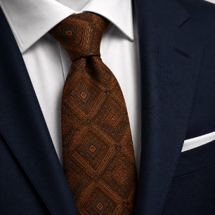 Corbata Terracotta Diamante Geométrico de Chocolate Oscuro