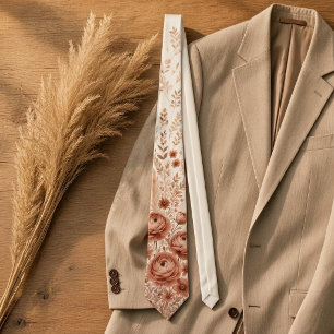 Corbata Terracotta Naranja Óxido Flor Silvestre Otoño Boho