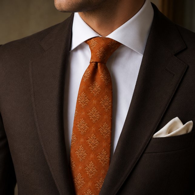 Corbata Terracotta Óxido Pequeño Damask Geométrico Jacquar (Subido por el creador)