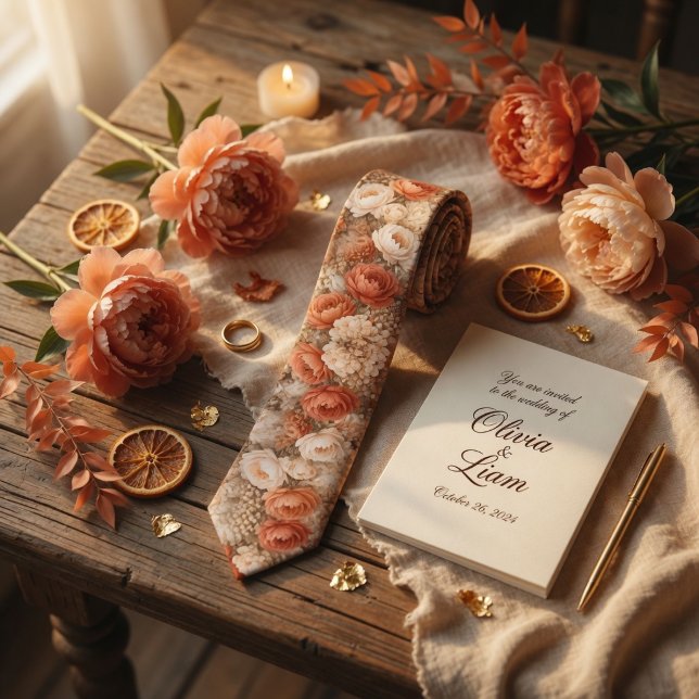 Corbata Terracotta Peony Floral Wedding (Subido por el creador)