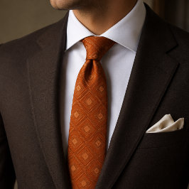 Corbata Terracotta Rojo Diamante Enrejado Geométrico Jacqu